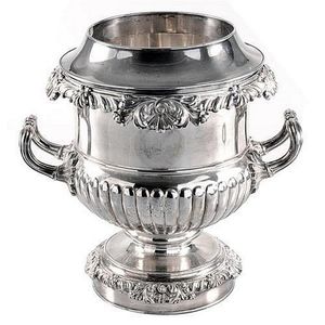 A George IV Sheffield plate wine cooler of krater form. Height…