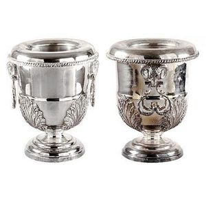 A pair of Georgian style silver plated wine coolers with ram's…