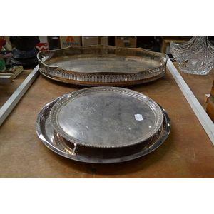 Silver plated pierced gallery tray, with two plates and tray,…
