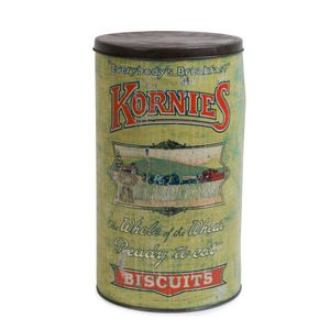 Kornies Biscuits advertising tin with lithographed harvest…