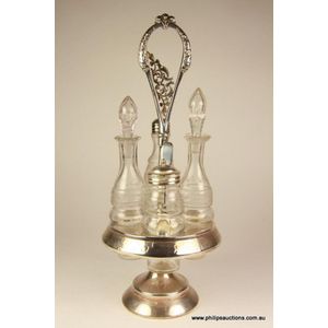 Late Victorian Silver Plated Cruet Set with Bottles and Pot - Condiment ...