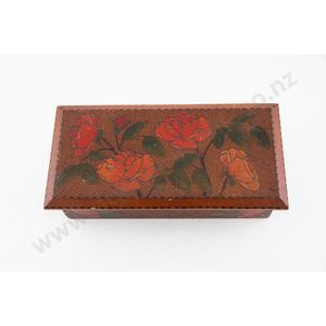 New Zealand kauri poker work folk art glove box decorated with…