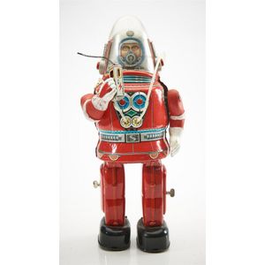 A Japanese 1960s battery powered Rosko tin litho astronaut in…