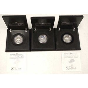 Three Australian $40 palladium emu proof coins 1995-1997