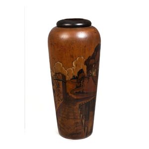 A tall Australian poker work vase, circa 1920s, the high…