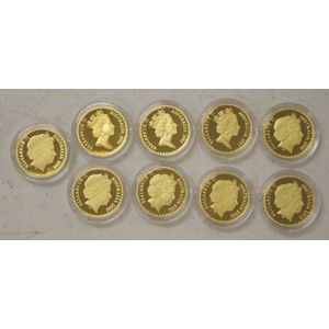 Nine Australian 'Floral Emblems' gold $100 coins 1995-2003 proof