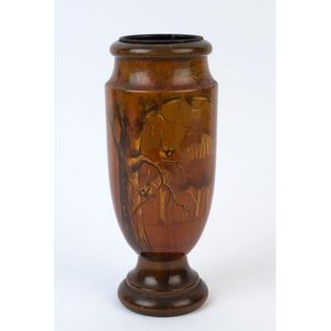 Hand-painted poker work vase with fairy wrens in landscape,…