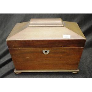 Early sarcophagus form wood tea caddy with 2 internal lidded…