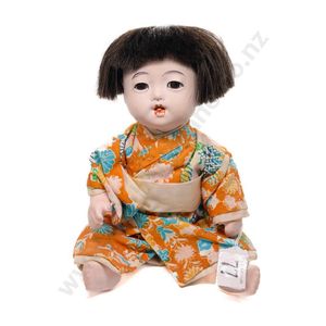 Vintage Japanese toddler doll, stationary brown eyes…