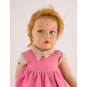 Probable Deans cloth doll, painted oilskin face with mohair wig…