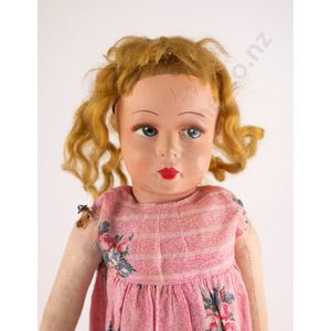Probable Deans cloth doll, painted oilskin face with mohair wig…