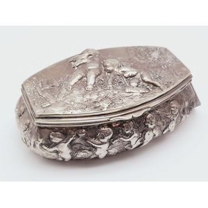 Silver lidded trinket box, German silver with embossed angelic…