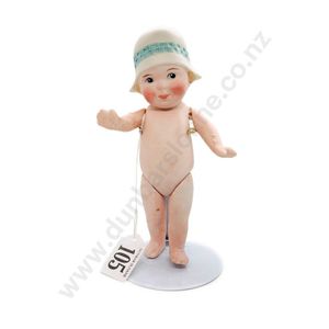 German #10953 all bisque character doll, moulded bonnet with…