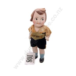 Unmarked all bisque character doll, all painted features with…