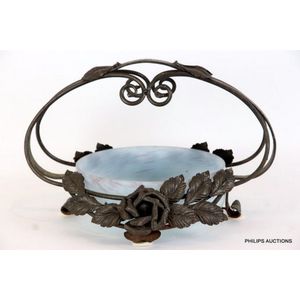 An Art Deco Ironwork and pate de verre bowl, circa 1930, a&hellip;