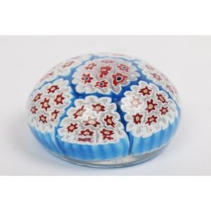 Paperweight. Murano glass 'Millefiori' blue white & red