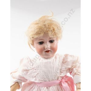 Armand Marseille bisque doll, blue sleeping eyes blonde mohair…