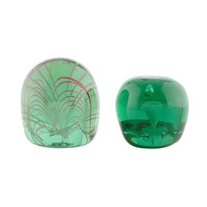 An English glass dump Nailsea pattern paperweight and one other,…
