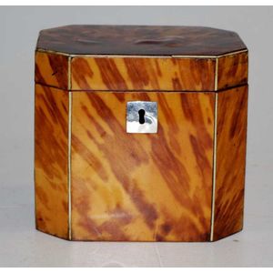 George III tortoise shell veneered tea caddy, octagonal shape…