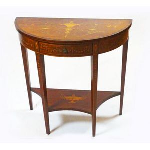 Floral Marquetry Demi-Lune Table with Drawer - Tables - zOther - Furniture