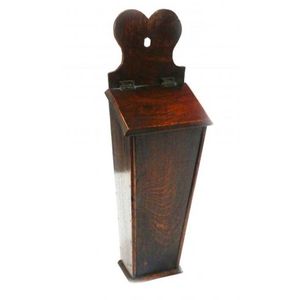 George III oak candle box a wall-mounted box in tapering form…