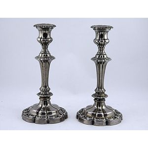 A pair of early Victorian Sheffield plate candlestick. 24 cm…