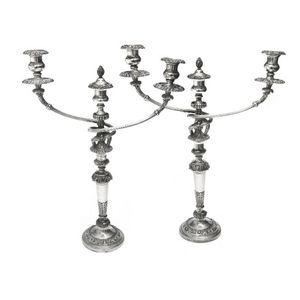 Pair Sheffield plate candle sticks, each with provision for two…
