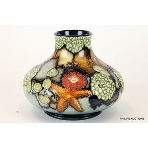 A Moorcroft 'Rockpool' pattern squat vase, Des. Wendy Mason,&hellip;