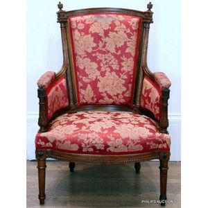 Pair of Louis XVI Style Throne or Arm Chairs, Paint Decorated Frames