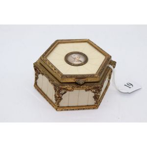 Italian trinket box, with bone inlays and gilded metal mounts…
