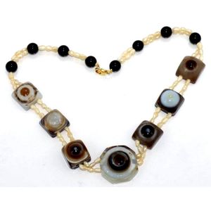 Banded agate/fresh water pearl and onyx choker, length 36 cm