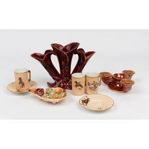 A small collection of porcelain, comprising a red Carlton Ware…