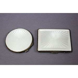 White guilloche enamel on sterling silver, matching compact and…