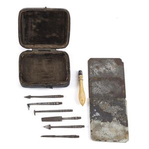 Dental equipment: 18th century portable case containing six…