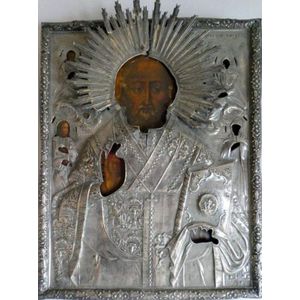 19th century Russian silver icon St. Nicholas well painted on…