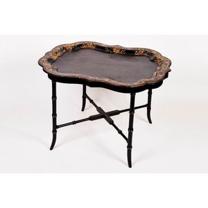 Victorian papier mache butler's tray and stand, mid 19th…