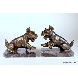 A pair of cold painted Art Deco spelter terrier bookends, circa…