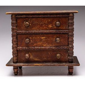 A three drawer apprentice chest, height 30 W: 34 cm, depth 19 cm