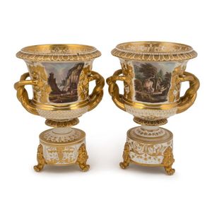 Derby porcelain pair of antique English porcelain mantle urns,&hellip;