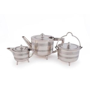 Christopher Dresser, English Arts & Crafts silver plated three…