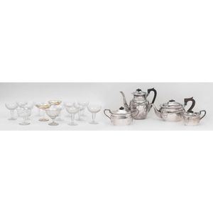 A set of 10 crystal champagne glasses, 2 engraved crystal…