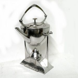 A WMF silver plate Secessionist spirit kettle, the stylised…