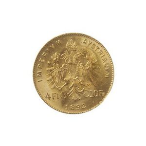 An 1892 Austrian 4 florin/10 Franc gold coin, uncirculated, wt.…