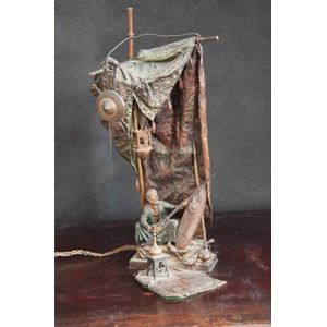 A German bronze figural lamp by Bergman, early 20th century. 40…