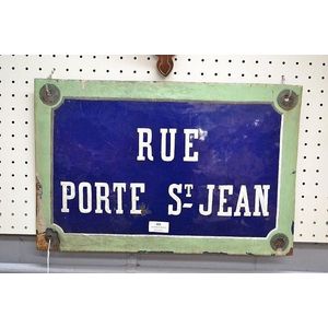 Antique French enamel street sign 'Rue Porte St. Jean' 33 x 50…