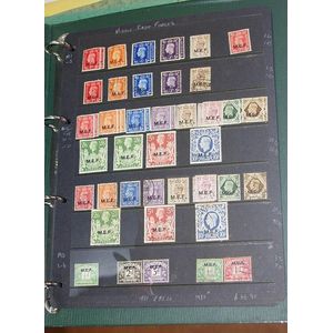 Green Stock book UK Middle East Forces stamps etc mostly MINT