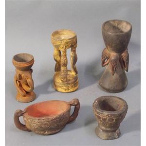 Five betel Mortars, Sepik-Ramu Region, Papua New Guinea. Length…