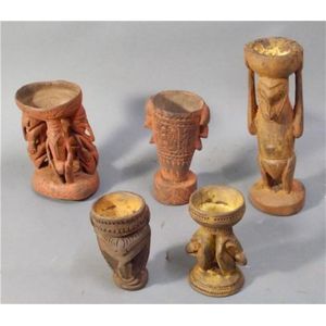 Five betel Mortars, Sepik-Ramu Region, Papua New Guinea. Length…