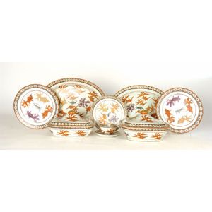 A Chinese porcelain part dinner service, goldfish decorated…