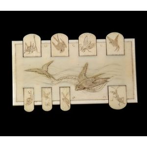 Ivory whist counter carved with birds and insects dimensions 5…
